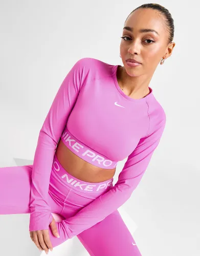 Nike Training Pro Long Sleeve Crop Top, Playful Pink/White