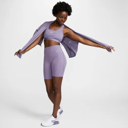 Nike Universa Bikeshorts met hoge taille, zakken en medium ondersteuning voor dames (20 cm) - Paars