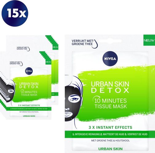 NIVEA 10 Minutes Urban Skin Detox Tissue Gezichtsmasker - 15 stuks