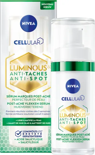 NIVEA Cellular LUMINOUS630 Anti-Spot Post-Acne vlekken Serum Gezicht - Gezichtsverzorging Onzuivere huid - Gezichtsserum Met salicylzuur, hyaluronzuur...