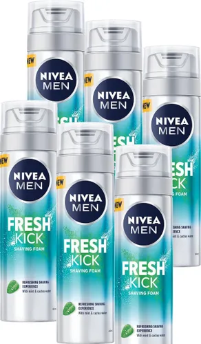 NIVEA MEN Cool Kick Scheerschuim - Hydraterend - Bevat Mintextract en Cactuswater - Voordeelverpakking 6 x 200 ml