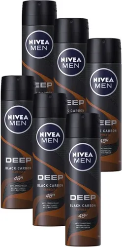 NIVEA MEN Deep Espresso Deodorant Spray - 6 x 150ml - Anti-Transpirant Spray - Voordeelverpakking