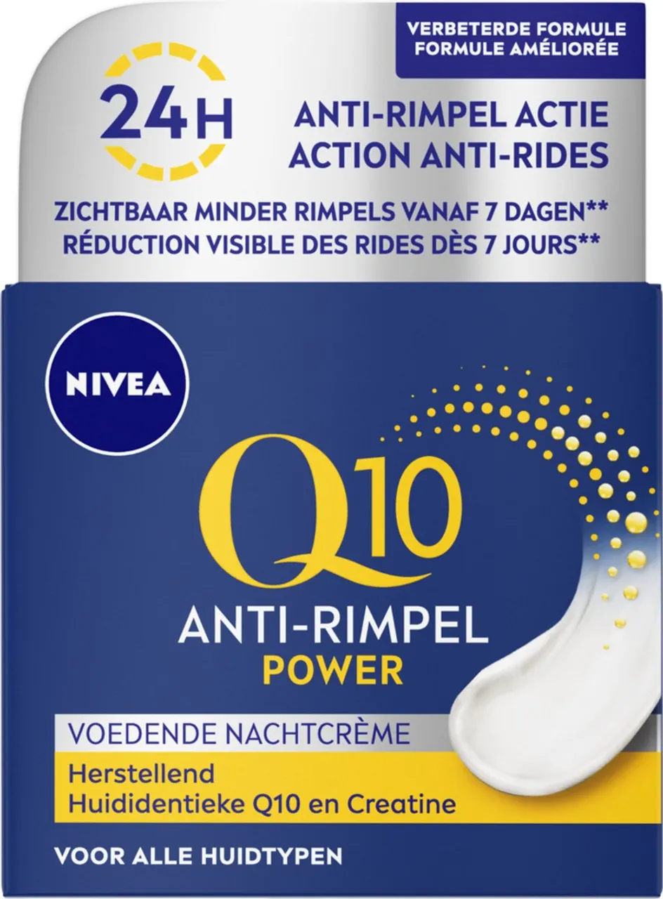 NIVEA Q10 POWER Anti-Rimpel Nachtcrème - Alle huidtypen - Verrijkt met Q10 en creatine - 50 ml - Moederdag Cadeautje