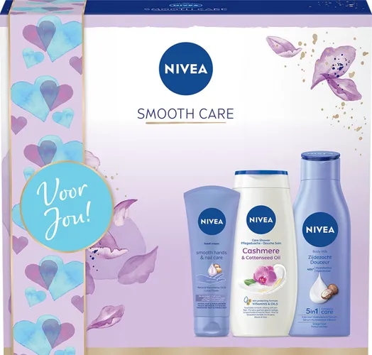 NIVEA Smooth Care Geschenkset Vrouwen - Moederdag Cadeautje - Giftset met Body Milk, Douchegel en Handcreme