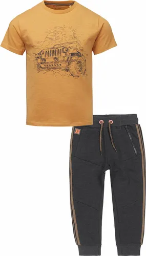 Noppies - Dirkje - Kledingset - 2delig - Joggingbroek bruin met bies - Shirt Ross Oker