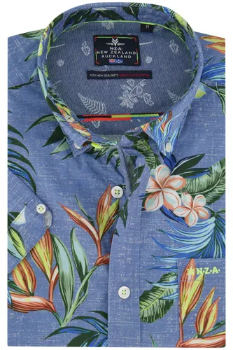 NZA korte mouwen overhemd bloemenprint blauw