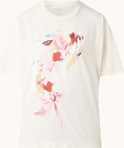 Obey Orchid sweater/ tshirt met frontprint - Creme