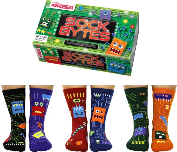 Oddsocks Bytes - Mismatched computer kindersokken - mismatch 6 verschillende sokken