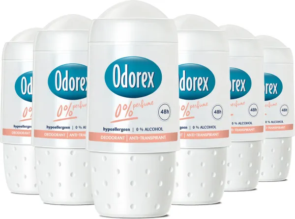 Odorex 0% Parfum Anti-Transpirant Deodorant Roller - 6x 50ml - Voordeelverpakking