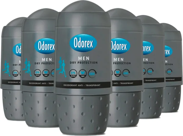 Odorex For Men Dry Protection Anti-Transpirant Deodorant Roller - 6x 50ml - Voordeelverpakking