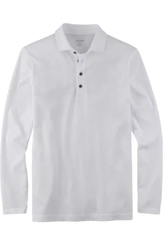 OLYMP Casual Modern Fit Poloshirt lange mouw gebroken wit, Effen