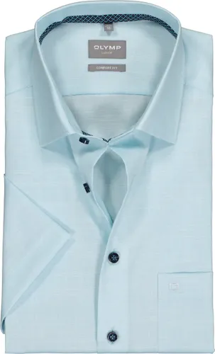 OLYMP comfort fit overhemd - korte mouw - structuur - licht aqua (contrast) - Strijkvrij - Boordmaat: 41