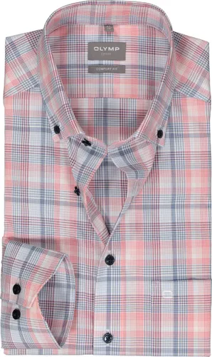 OLYMP comfort fit overhemd - popeline - wit met rood en blauw geruit - Strijkvrij - Boordmaat: 45