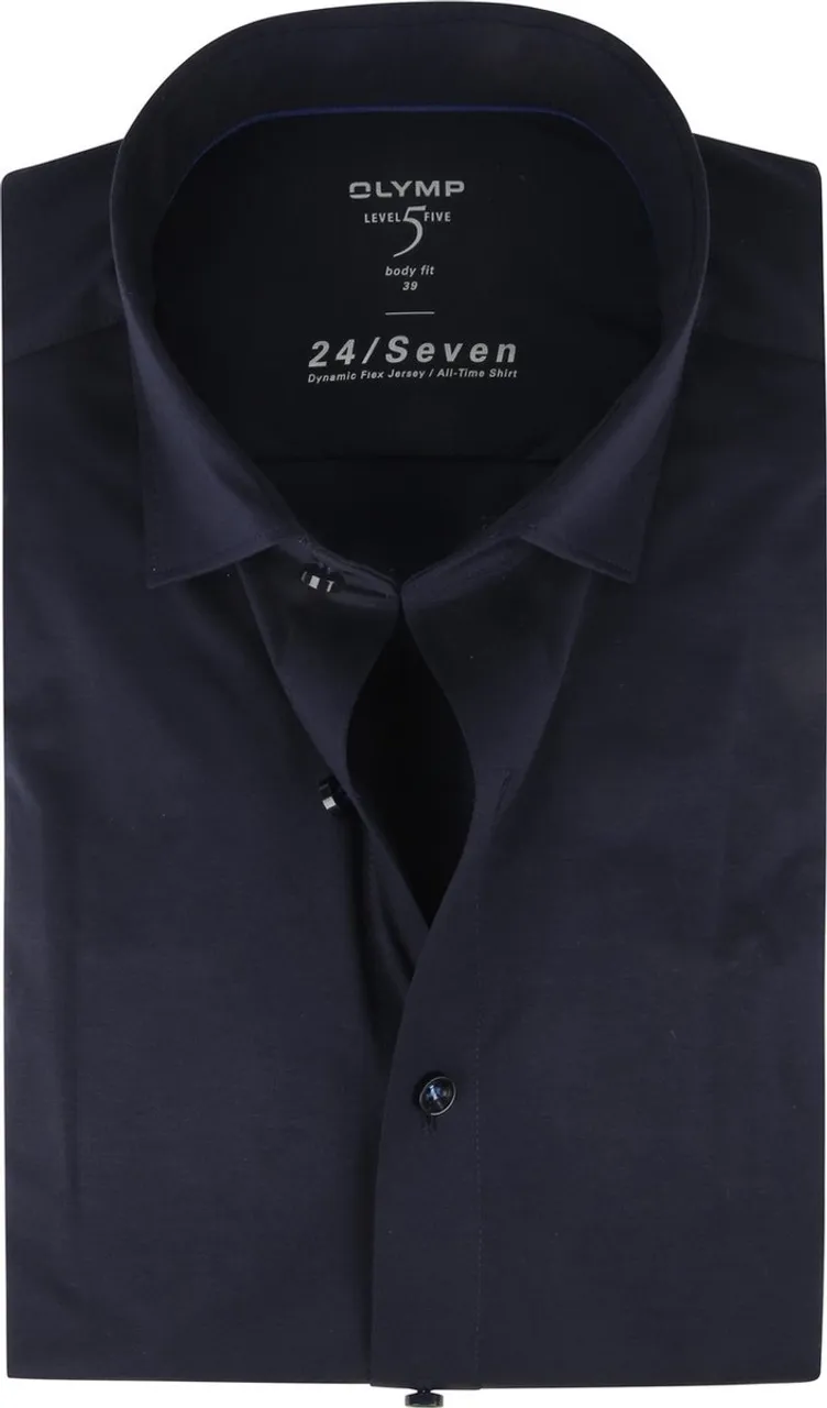 OLYMP Level 5 24/Seven body fit overhemd - marine blauw tricot - Strijkvriendelijk - Boordmaat: 41