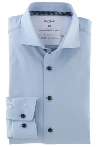 OLYMP Luxor 24/Seven Modern Fit Jersey shirt blauw, Gestructureerd
