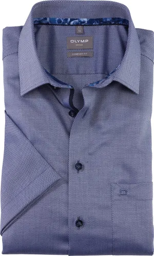 OLYMP Luxor comfort fit overhemd - korte mouw - structuur - marineblauw - Strijkvrij - Boordmaat: 39