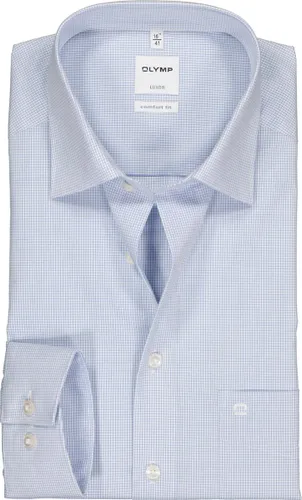OLYMP Luxor comfort fit overhemd - lichtblauw met wit geruit - Strijkvrij - Boordmaat: 45