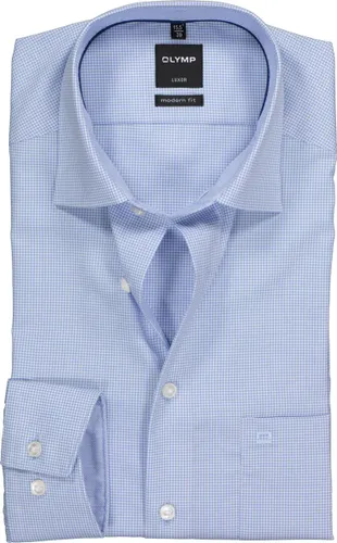 OLYMP Luxor modern fit overhemd - lichtblauw met wit geruit (contrast) - Strijkvrij - Boordmaat: 42