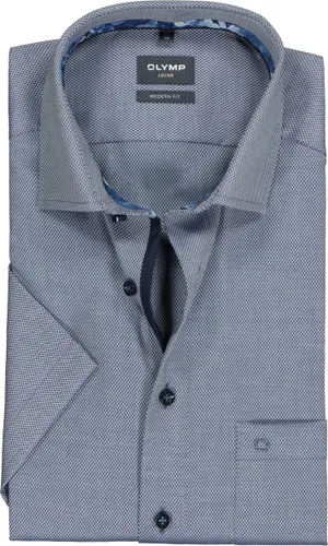 OLYMP modern fit overhemd - korte mouw - structuur - marine blauw (contrast) - Strijkvrij - Boordmaat: 43