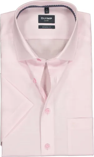 OLYMP modern fit overhemd - korte mouw - structuur - roze (contrast) - Strijkvrij - Boordmaat: 40