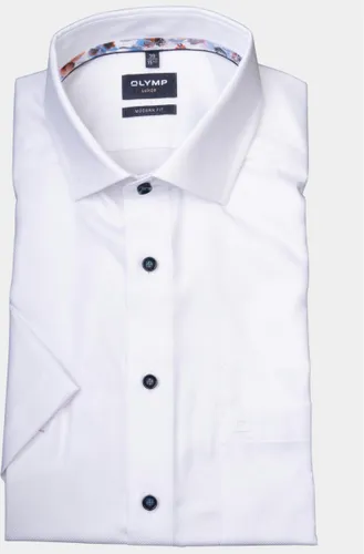 OLYMP modern fit overhemd - korte mouw - structuur - wit (contrast) - Strijkvrij - Boordmaat: 41