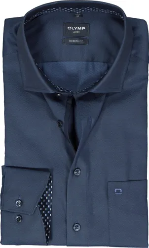 OLYMP modern fit overhemd - structuur - nachtblauw (contrast) - Strijkvrij - Boordmaat: 39