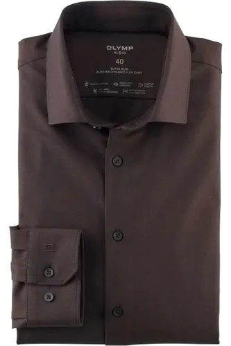 OLYMP No. Six 24/Seven Dynamic Flex Super Slim Jersey shirt bruin, Effen