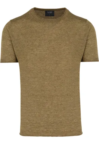 OLYMP SIGNATURE Tailored Fit T-Shirt ronde hals olijf, Effen