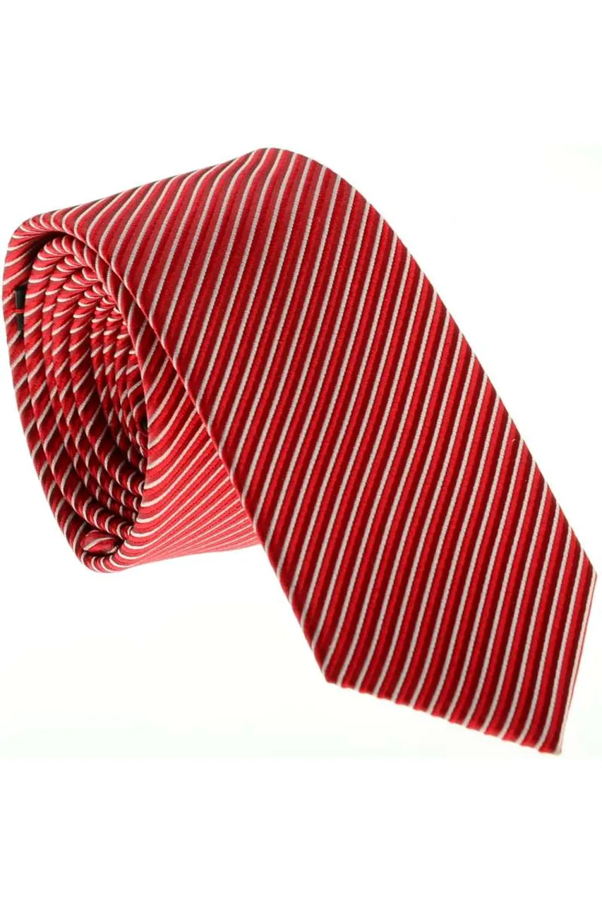 OLYMP Slim Krawatte Dunne stropdas rood/zilver, Gestreept