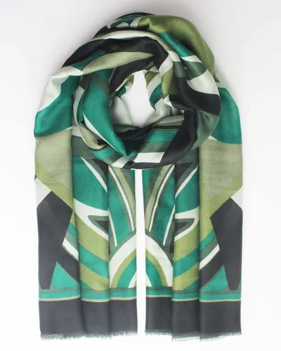 Onesto scarf- Lange sjaal- Katoen- Herfst winter- Cosy chic- Grafische print- Groen kaki