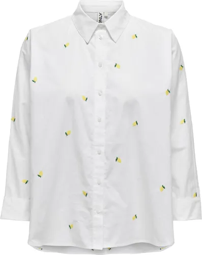 Only Blouse Onlnew Lina Grace Ls Emb Shirt Noos 15283743 Bright White/lemon Dames