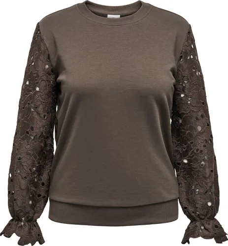ONLY CARMAKOMA CARWANTED L/S SWEATSHIRT WITH O-NECK AND LACE SLEEVES BRUSHED BROWN