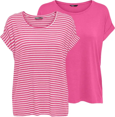 Only Dames T-Shirt MOSTER 2 PACK bequem Roze XS Volwassenen Ronde Hals