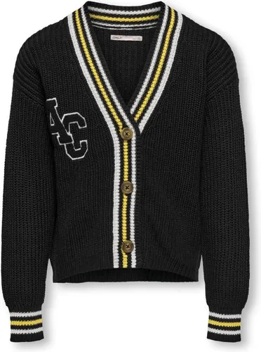 ONLY KOGFIA L/S COLLEGE CARDIGAN KNT Meisjes Vest - BlackDetail:w. Cloud dancer and Misted yellow