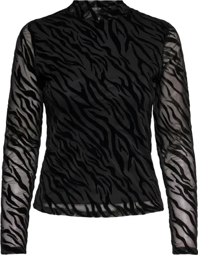 Only T-shirt Onlluni L/s Mesh Top Cs Jrs 15288100 Black/zebra Floc Dames