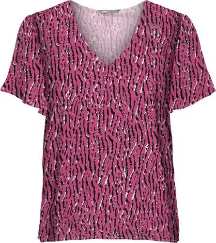 Only T-shirt Onlwina S/s V-neck Top Ex Ptm 15309945 Fuchsia Purple Dames