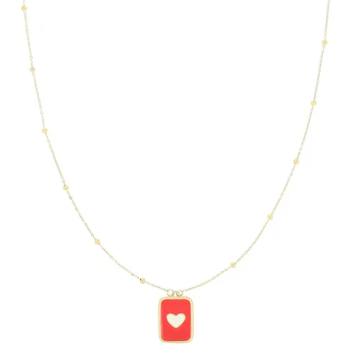 OOZOO Jewellery - Goudkleurig/rode ketting met een hart plaatje - SN-2052