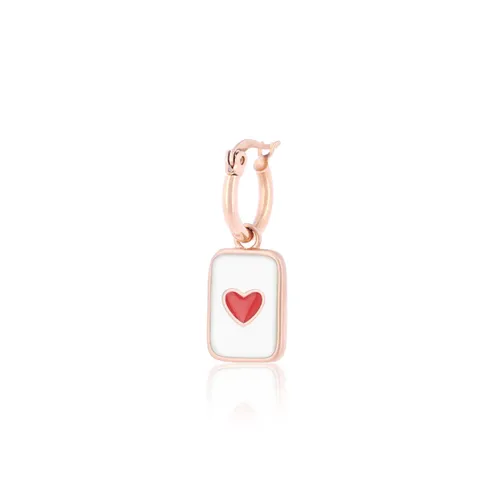 OOZOO Jewellery - Rosé goudkleurig/rode oorring met een hart plaatje - SE-3014