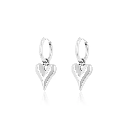 OOZOO Jewellery - Zilverkleurige oorringen met een hart bedeltje - SE-3046