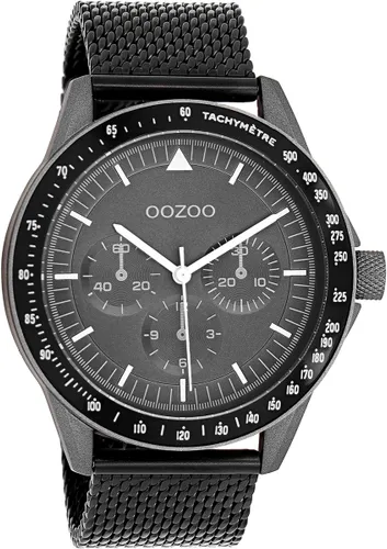 OOZOO Timepieces - Donker grijze horloge met zwarte metalen mesh armband - C11114