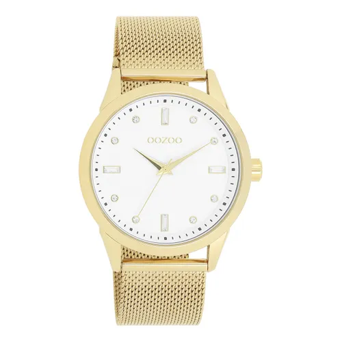 OOZOO Timepieces - Goudkleurige OOZOO horloge met goudkleurige metalen mesh armband - C11282