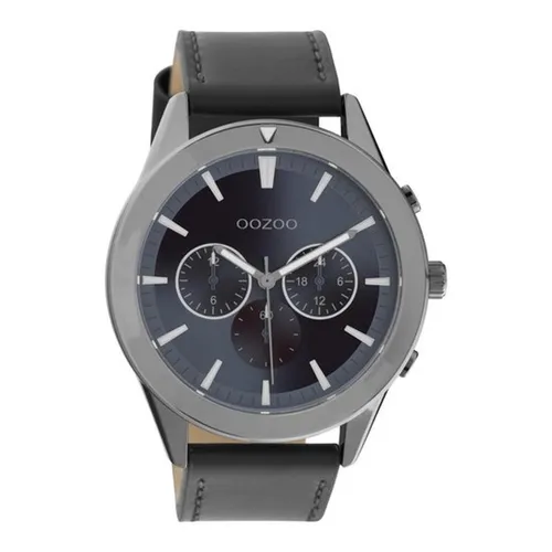 OOZOO Timepieces - Titanium horloge met donker blauwe leren band - C10803 - Ø45