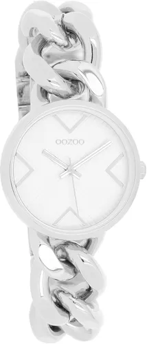 OOZOO Timepieces - Zilverkleurige horloge met zilverkleurige grove schakelarmband - C11125