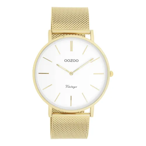 OOZOO Vintage series - goudkleurige horloge met goudkleurige metalen mesh armband - C9908 - Ø44