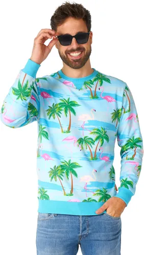 OppoSuits Flaminguy - Heren Sweater - Tropische Flamingo Trui - Blauw
