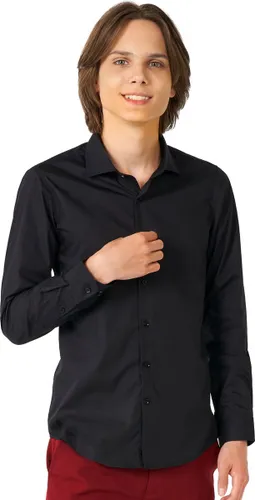 OppoSuits Lange Mouwen Overhemd Black Knight Teen Boys - Tiener Overhemd - Casual Effen Gekleurd - Zwart