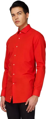 OppoSuits Red Devil Shirt - Heren Overhemd - Casual Effen Gekleurd - Rood