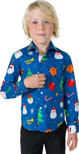 OppoSuits SHIRT LS Festivity Blue Boys - Kids Overhemd - Kerstshirt - Blauw