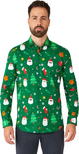 OppoSuits SHIRT LS Festivity Green - Heren Overhemd - Kerstshirt - Groen