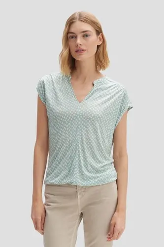 Opus Groenblauw T-shirt met grijs stippenmotief